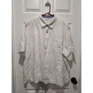Caribbean White Button‎ Up LINEN Blend Shirt Casual Coastal Tropical Beach XXL